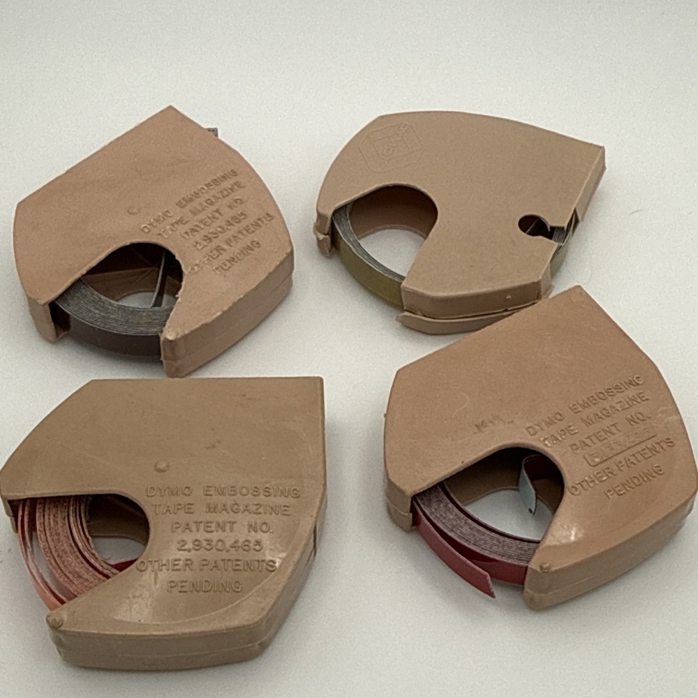 Vintage Dymo Embossing Tape 1/4" Lot Of 4 Gold Orange Red Brown RARE